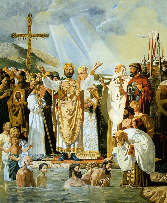 Древнерусская икона, изображающая обращение в христианство: социальные преобразования и религиозные доктрины, формирующие принятие христианства Россией